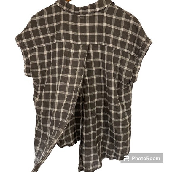 Lucky Brand Brown Plaid Button Down Boyfriend Top Blouse With Tie Back Size M - Picture 6 of 14